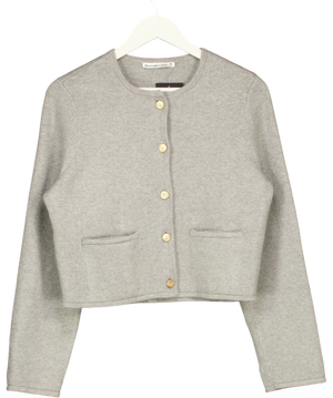 ABERCROMBIE & FITCH Grey Gold Button Cropped Cardigan UK M