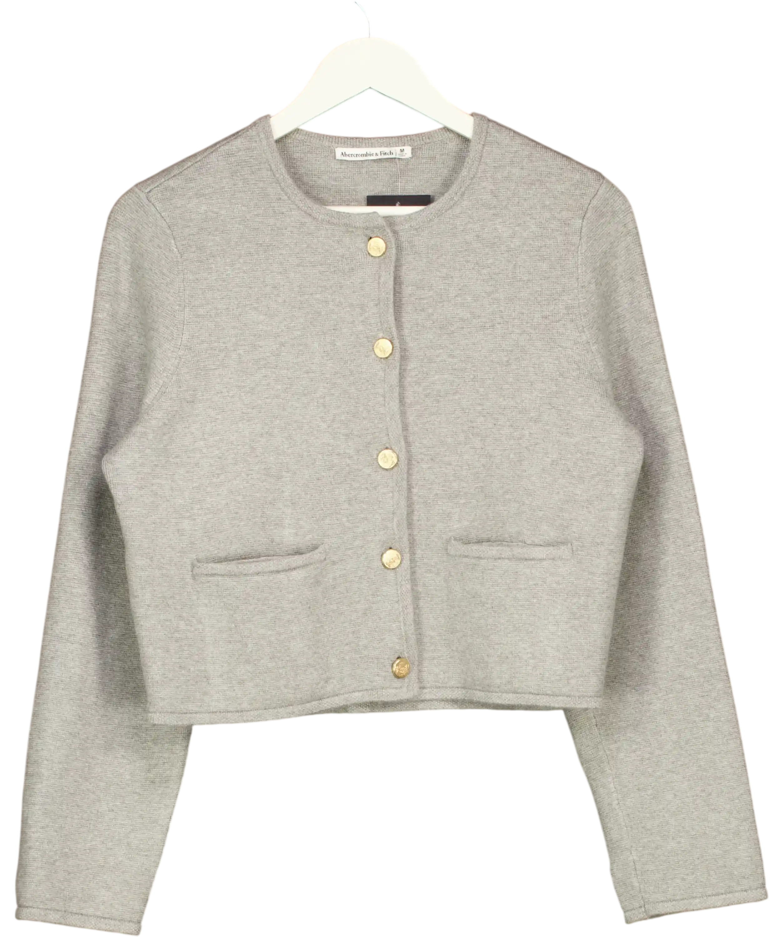 ABERCROMBIE & FITCH Grey Gold Button Cropped Cardigan UK M