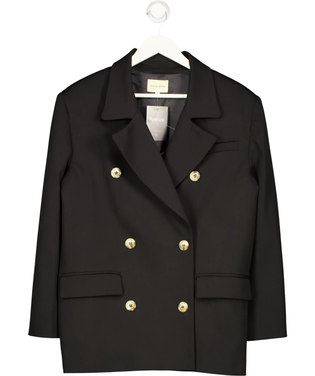 LOULOU STUDIO Black Wool Blend Double Breasted Oversize Blazer UK XS