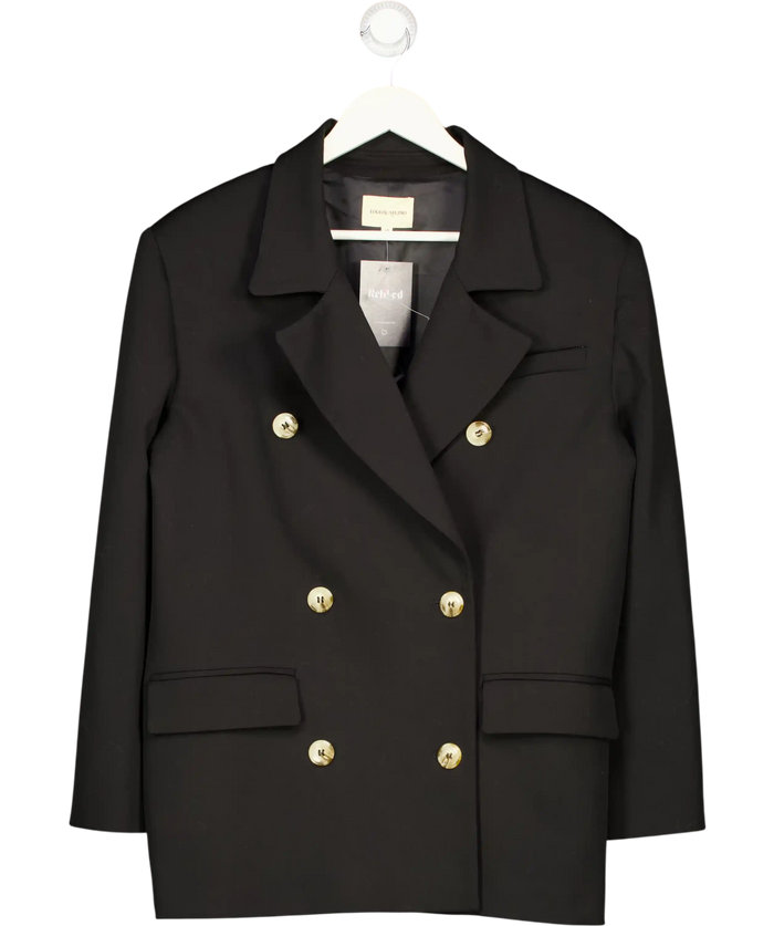 LOULOU STUDIO Black Wool Blend Double Breasted Oversize Blazer UK XS