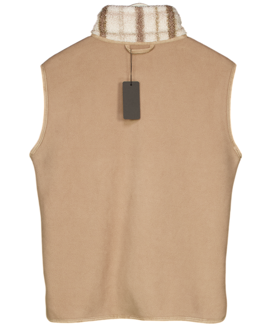 CHELSEA PEERS Borg Fleece Plaid Reversible Gilet, Off White/brown UK S
