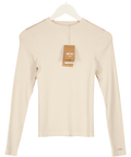 AIM'N Beige Café Au Lait Ribbed Wool Long Sleeve Top UK XS
