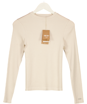 AIM'N Beige Café Au Lait Ribbed Wool Long Sleeve Top UK XS