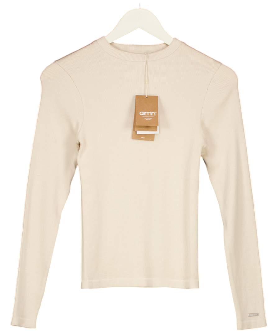 AIM'N Beige Café Au Lait Ribbed Wool Long Sleeve Top UK XS