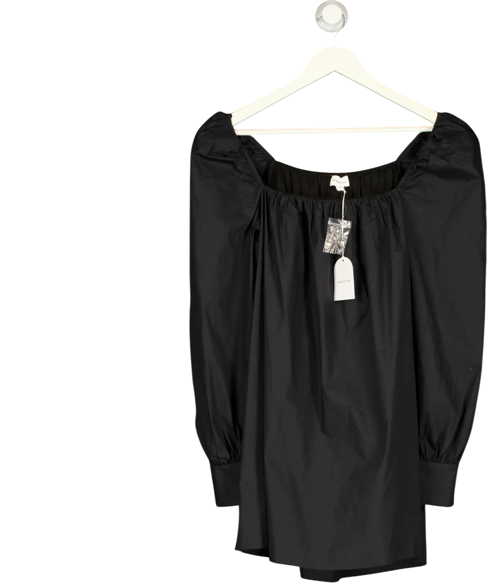 SONG OF STYLE Black Poplin Puff Sleeve Mini Dress UK XS