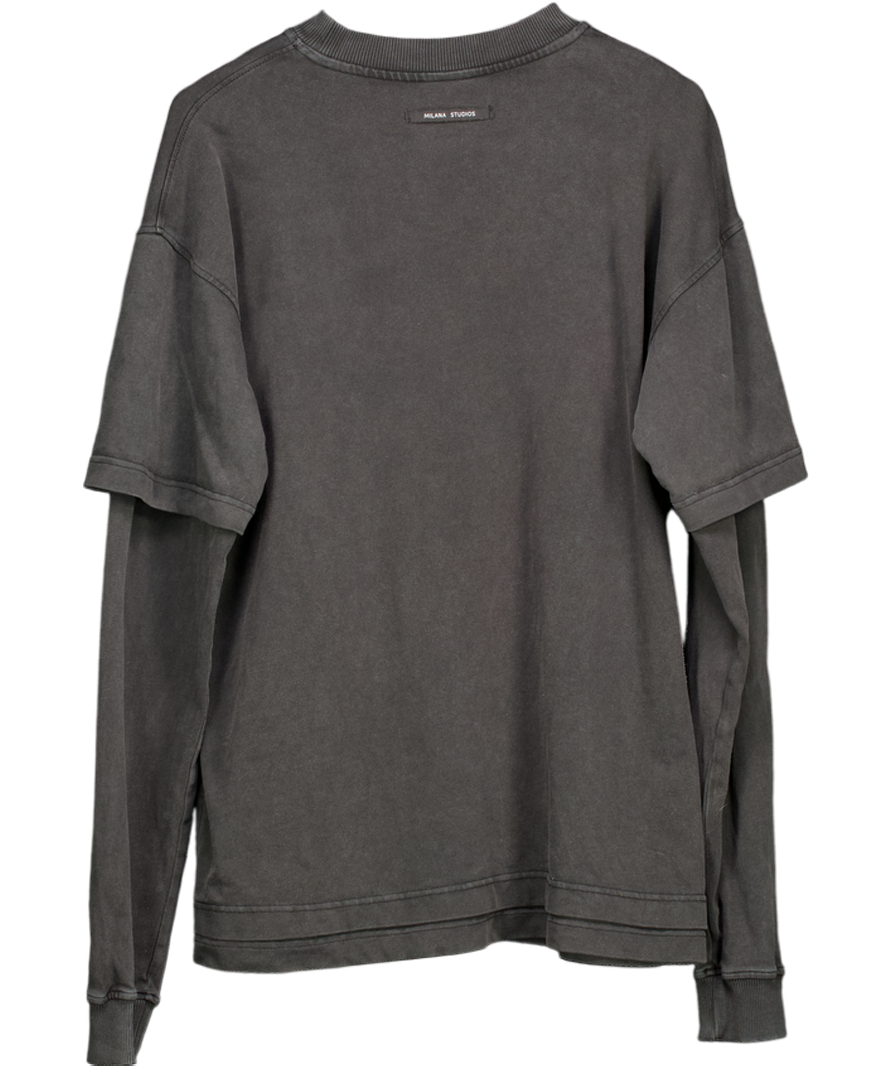 Milana Studios Black Flame Logo Oversize Heavyweight Long Sleeve T-shirt UK S