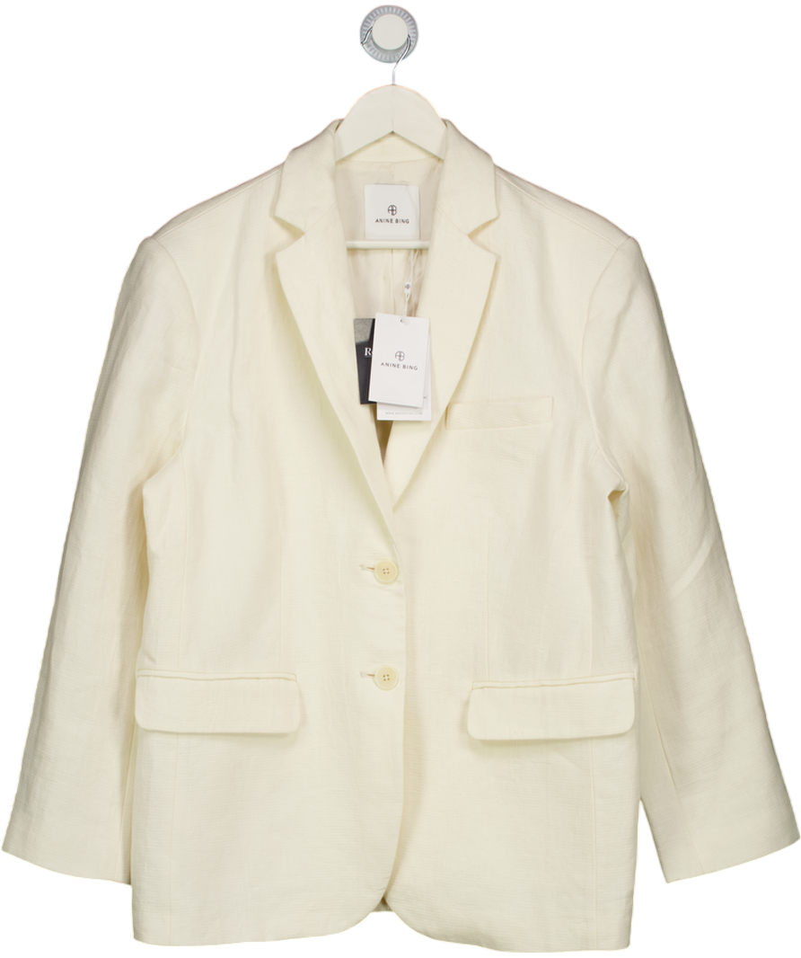 ANINE BING Cream Heavyweight Linen Quinn Blazer UK M