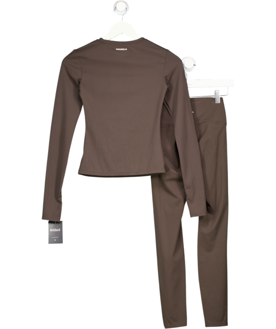 ADANOLA Brown 2-piece Long Sleeve Top And Leggings Activewear Set UK XS
