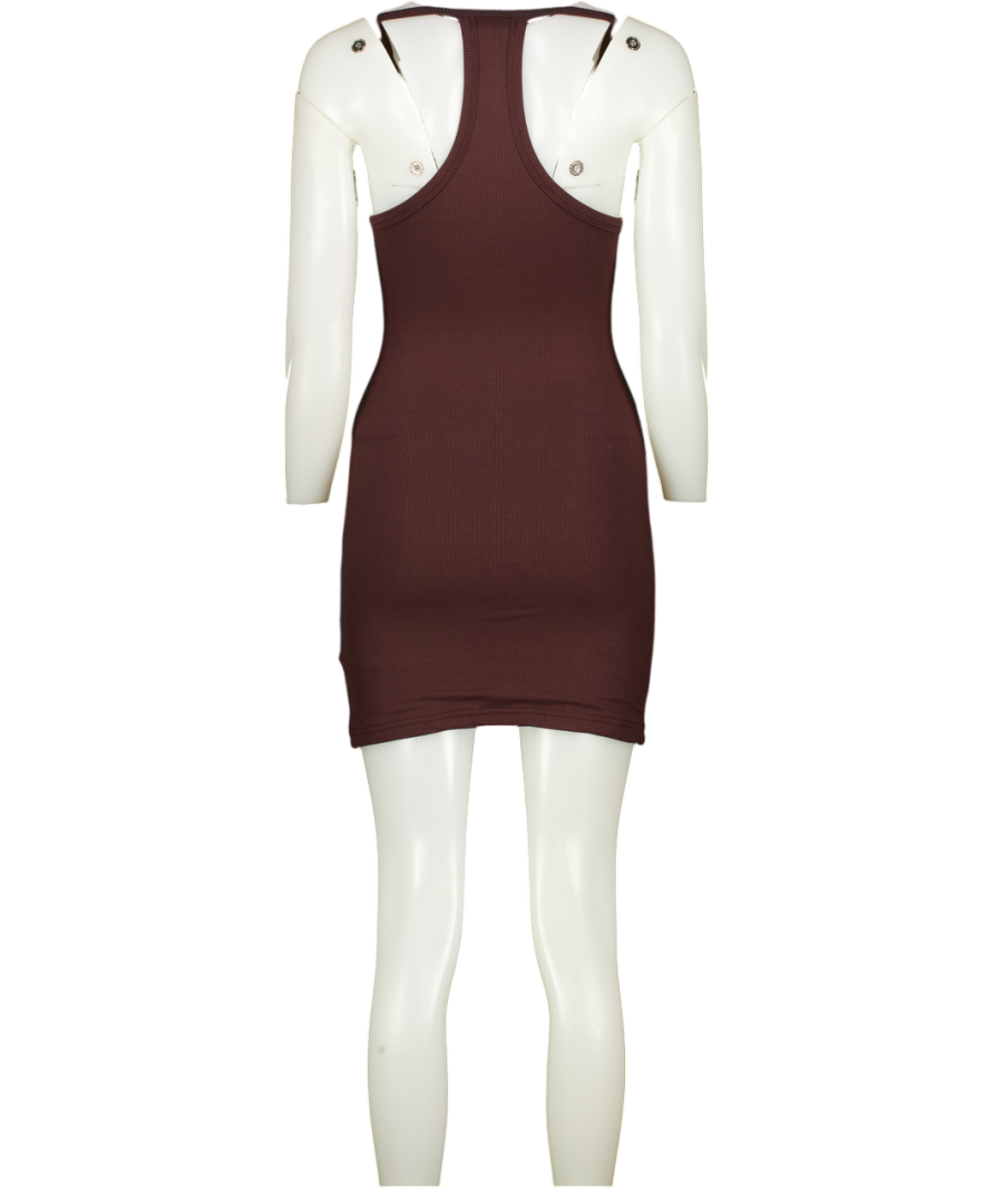 WHITE FOX Chocolate Brown Ribbed Racer Back Mini Dress UK S