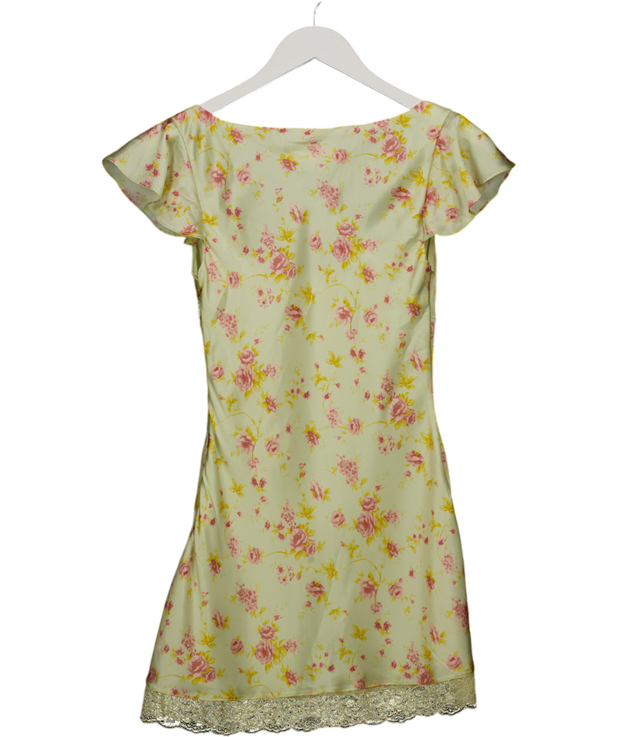 ZARA Yellow Floral Satin Mini Dress UK XS