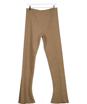 A.W.A.K.E MODE Brown Dogtooth Flare Split Hem Trousers UK 10