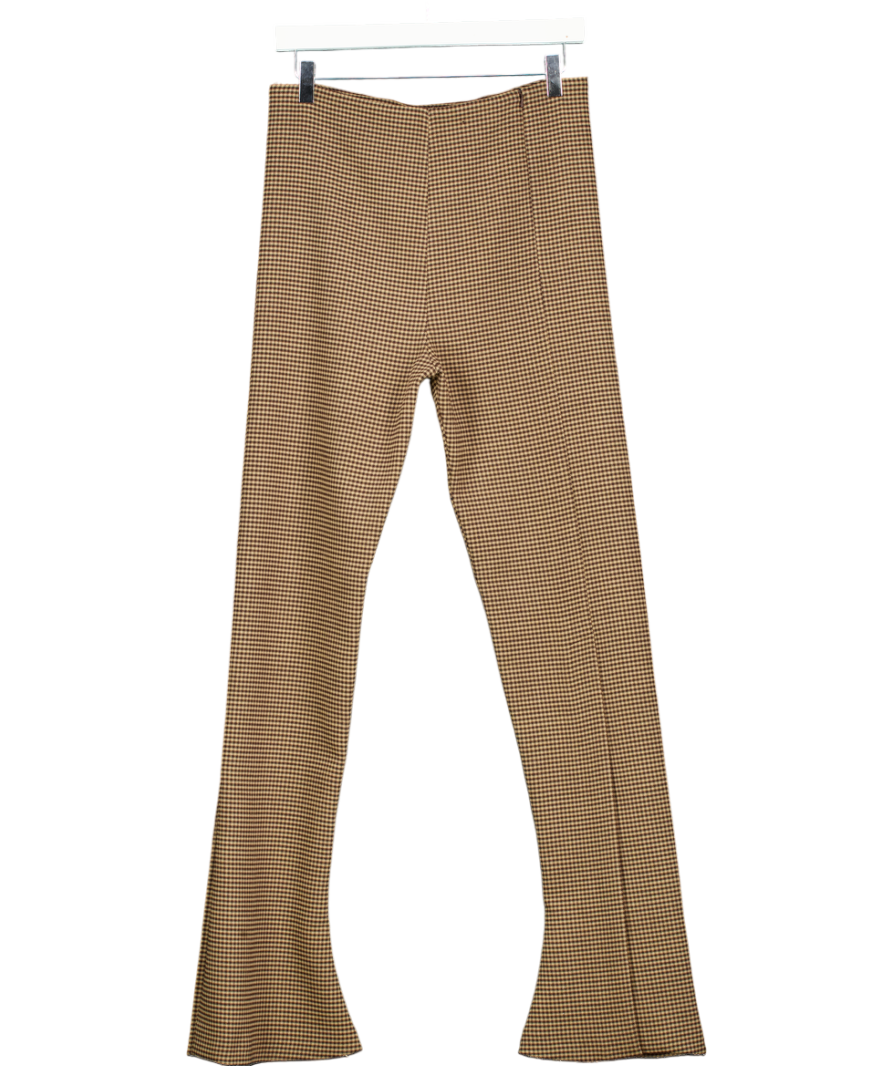 A.W.A.K.E MODE Brown Dogtooth Flare Split Hem Trousers UK 10
