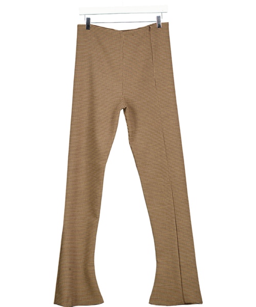 A.W.A.K.E MODE Brown Dogtooth Flare Split Hem Trousers UK 10