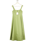 WHISTLES Khaki Green Squaer Neckline Cotton Midi Strappy Dress UK 12