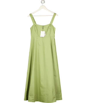 WHISTLES Khaki Green Square Neckline Cotton Midi Strappy Dress UK 12