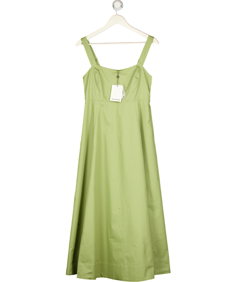 WHISTLES Khaki Green Squaer Neckline Cotton Midi Strappy Dress UK 12