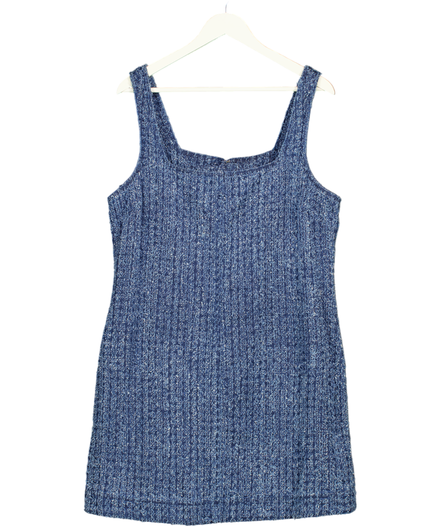 M&S Blue Pure Cotton Denim Tufted Mini Shift Dress UK 16