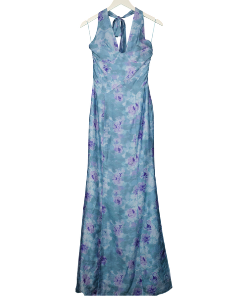 ADOORE Dusty Blue Printed Halterneck Dress UK 6