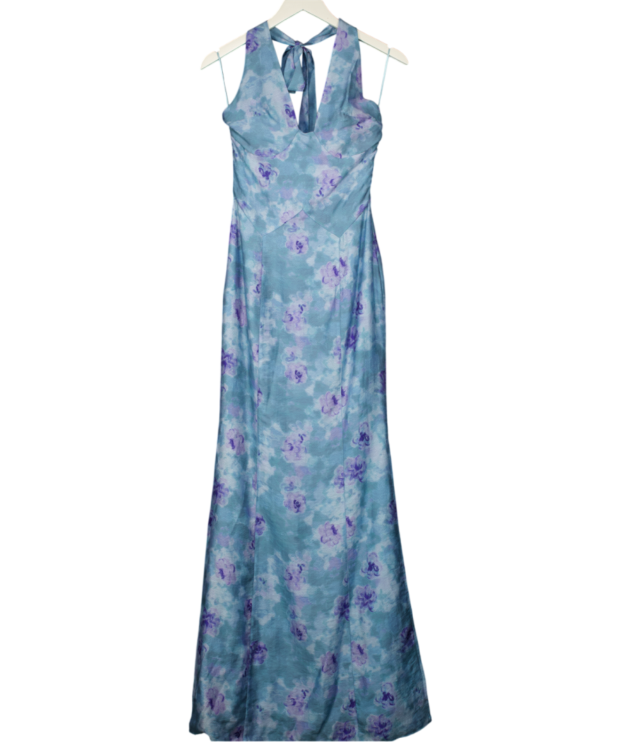 ADOORE Dusty Blue Printed Halterneck Dress UK 6