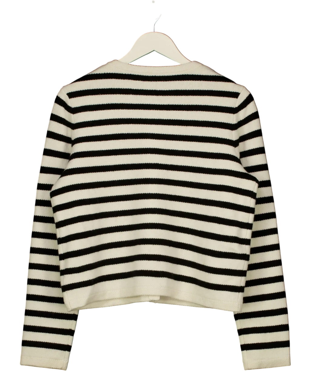 GOELIA Black And White Striped Gold Button Knit Cardigan UK L