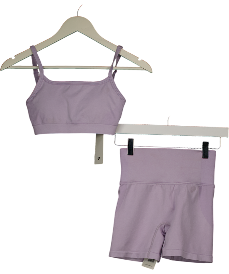 Womens Best Purple Motion Seamless Straight Neck Bra And Shorts Set UK XS/S