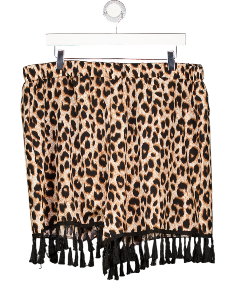 Brown Leopard Print Tassell Hem Shorts UK XXXL