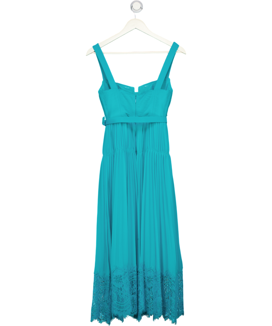 SELF PORTRAIT Blue Pleated Chiffon Bustier Lace Hem Midi Dress UK 6 – Reliked