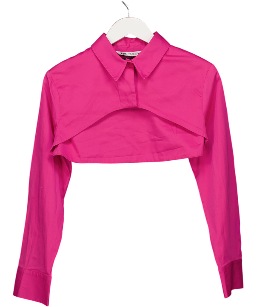 ZARA Pink Extreme Crop Button Up Shirt UK M
