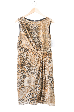 Anne Klein Brown Sleeveless Leopard Print Shift Dress UK 14