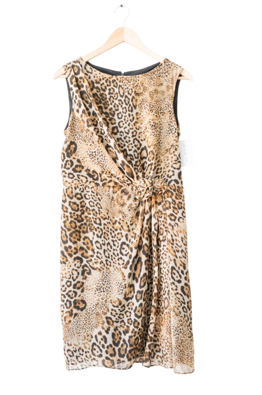 Anne Klein Brown Sleeveless Leopard Print Shift Dress UK 14