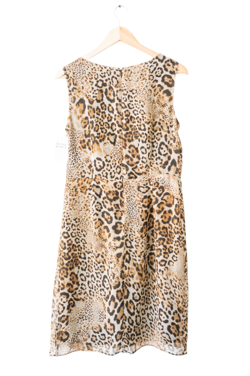 Anne Klein Brown Sleeveless Leopard Print Shift Dress UK 14