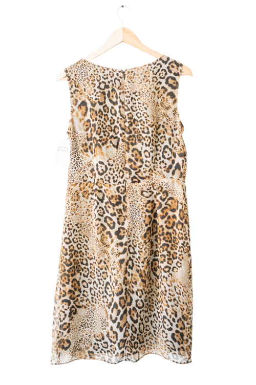 Anne Klein Brown Sleeveless Leopard Print Shift Dress UK 14