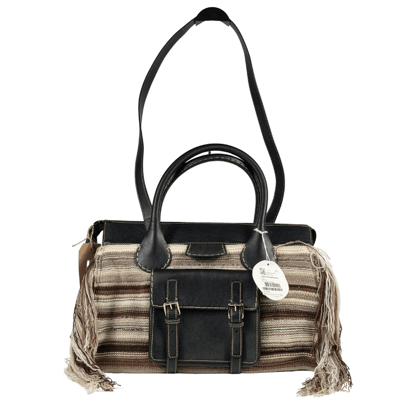 CHLOE Brown Edith Large Fringe-trimmed Striped Cashmere And Leather Tote Bag