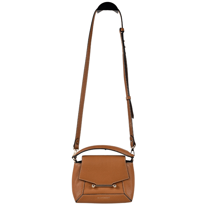STRATHBERRY Tan Brown / Gold Hardware 100% Pebbled Leather Mosaic Nano Top Handle Bag