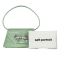 SELF PORTRAIT Mint Green The Bow Crystal-embellished Faux-leather Shoulder Bag