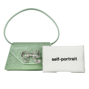 SELF PORTRAIT Mint Green The Bow Crystal-embellished Faux-leather Shoulder Bag