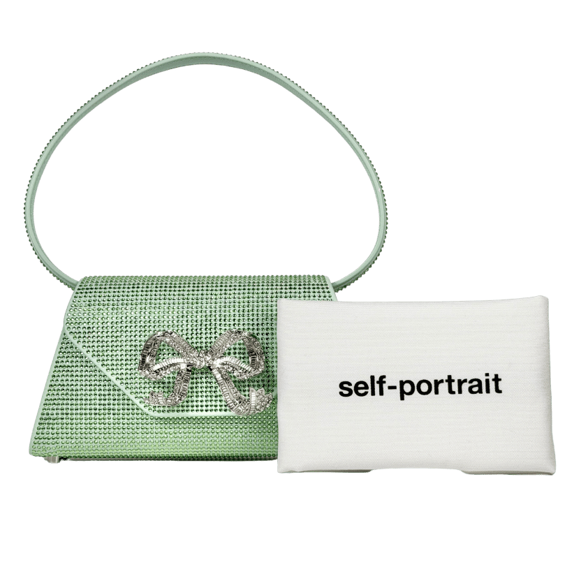SELF PORTRAIT Mint Green The Bow Crystal-embellished Faux-leather Shoulder Bag