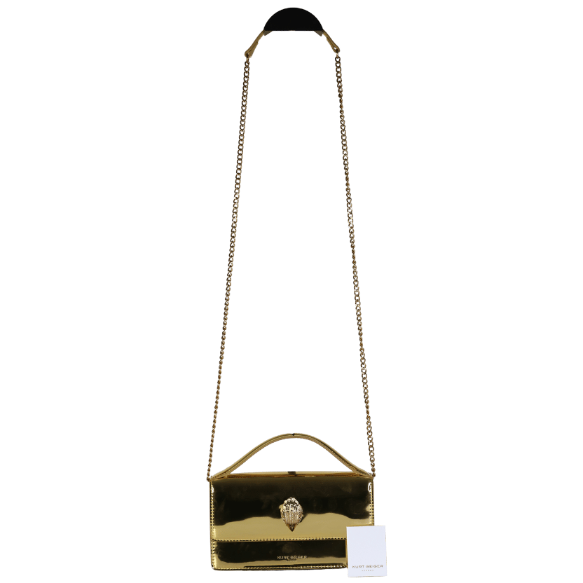 Kurt Geiger Metallic Gold Small Bond Top Handle Bag With Chain Strap