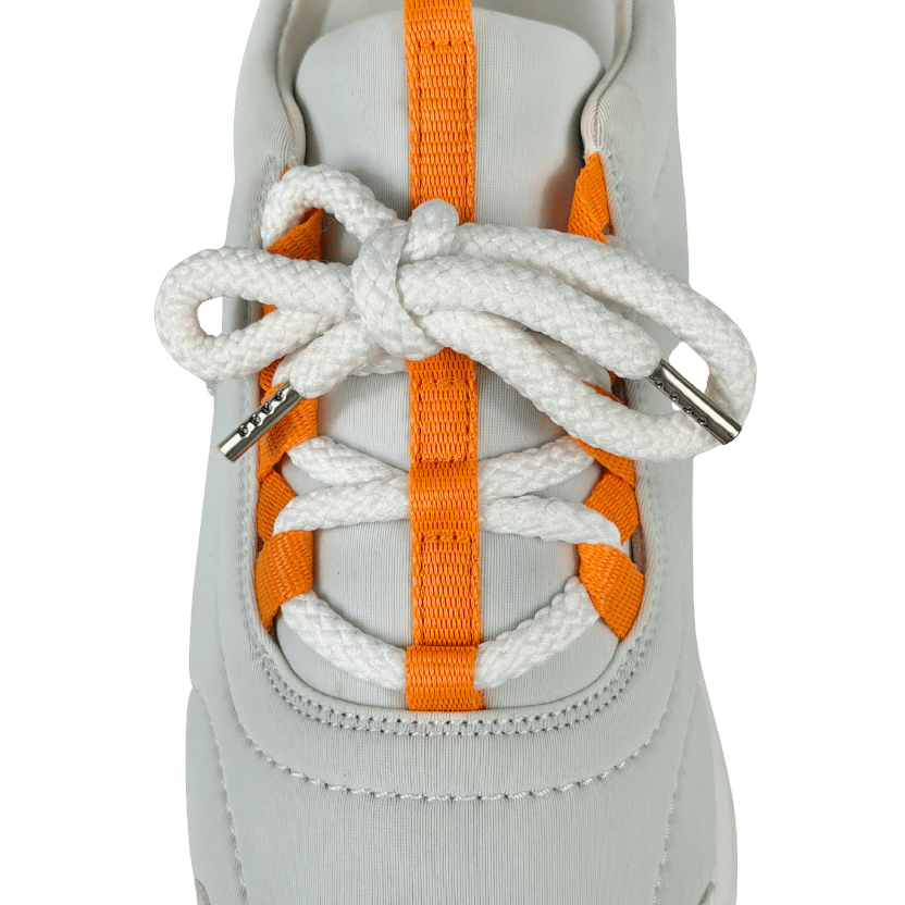 HERMES Miles White / Orange Leather And Neoprene Low Top Sneakers UK 5.5 EU 38.5