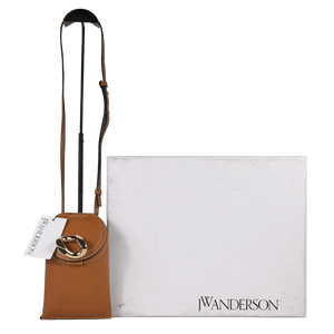 JW ANDERSON Tan Brown Leather/gold Chain-link Lid Pocket Crossbody Bag