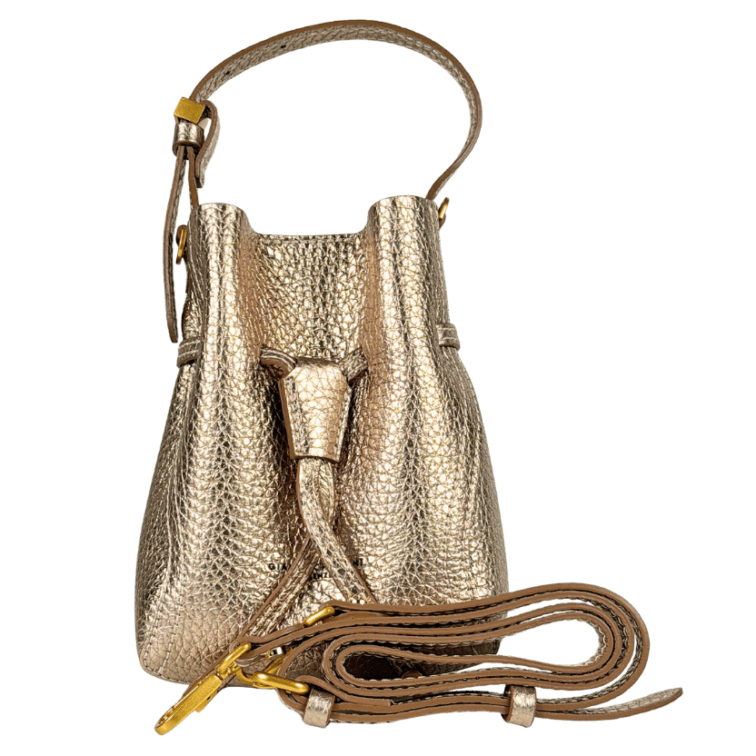 GIANNI CHIARINI Metallic Gold Sienna  Grained Cow Leather Bucket Bag