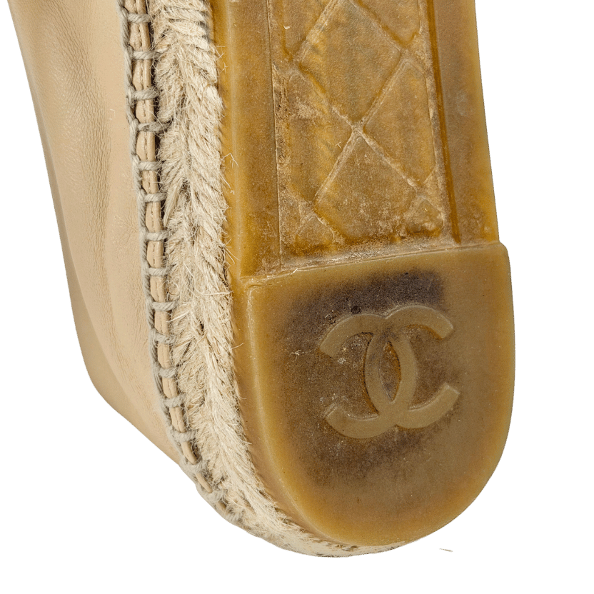 CHANEL Beige Leather Cc Quilted Espadrilles Flats UK 5 EU 38