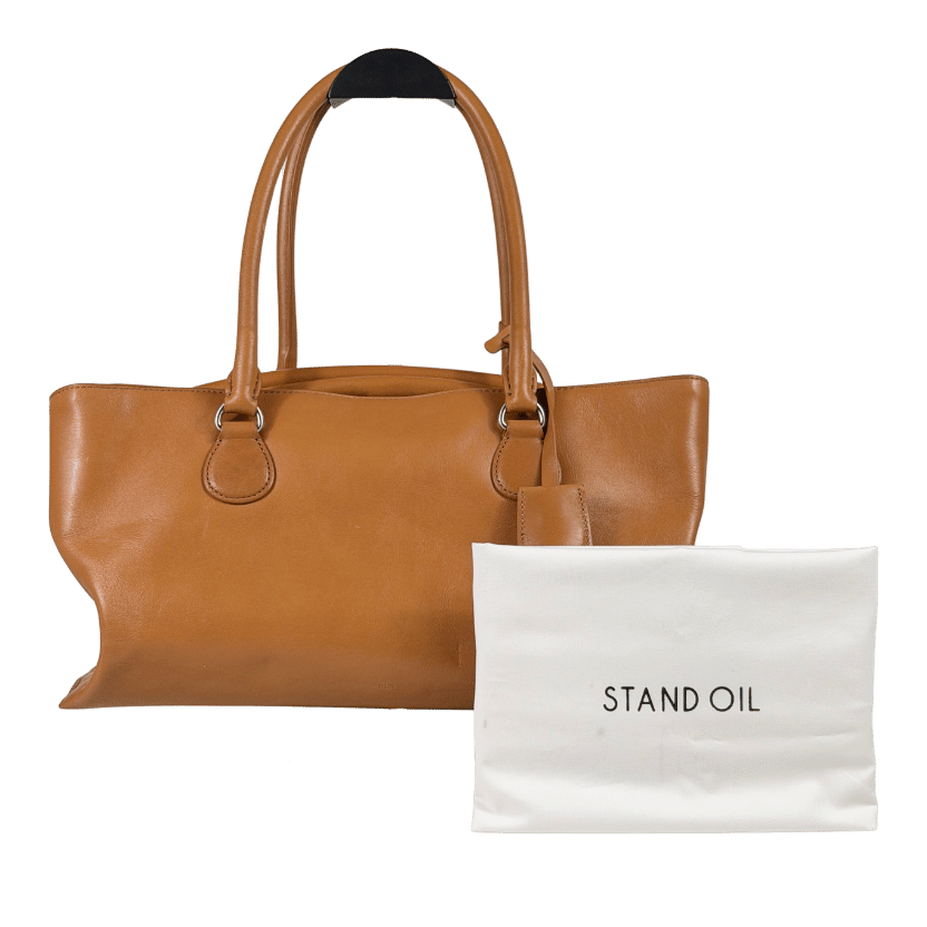 OSOI Tan Brown Leather Boat Wide Shoulder Bag