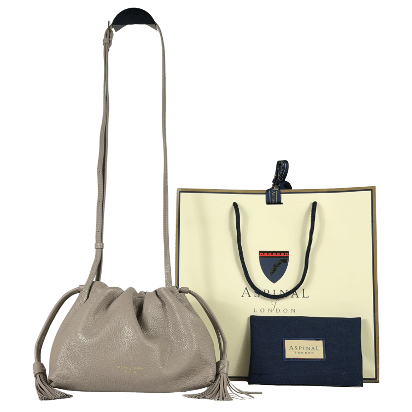 ASPINAL OF LONDON Beige Soho Large Crossbody Pebbled Leather Pouch Bag