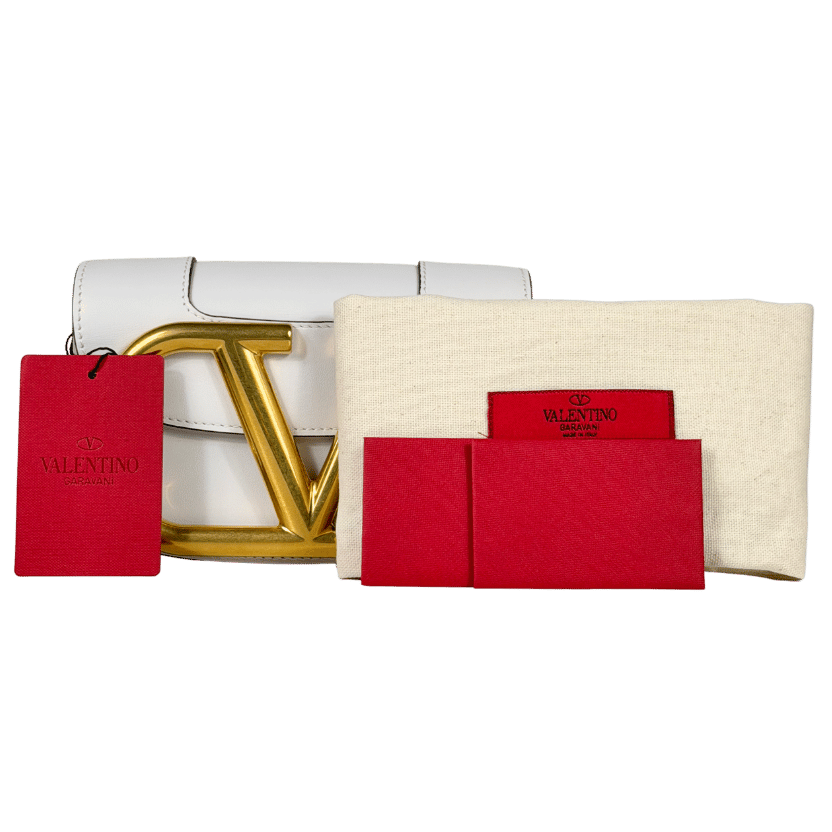 VALENTINO GARAVANI White Leather / Gold Hardware Supervee Small Leather Shoulder Bag One Size