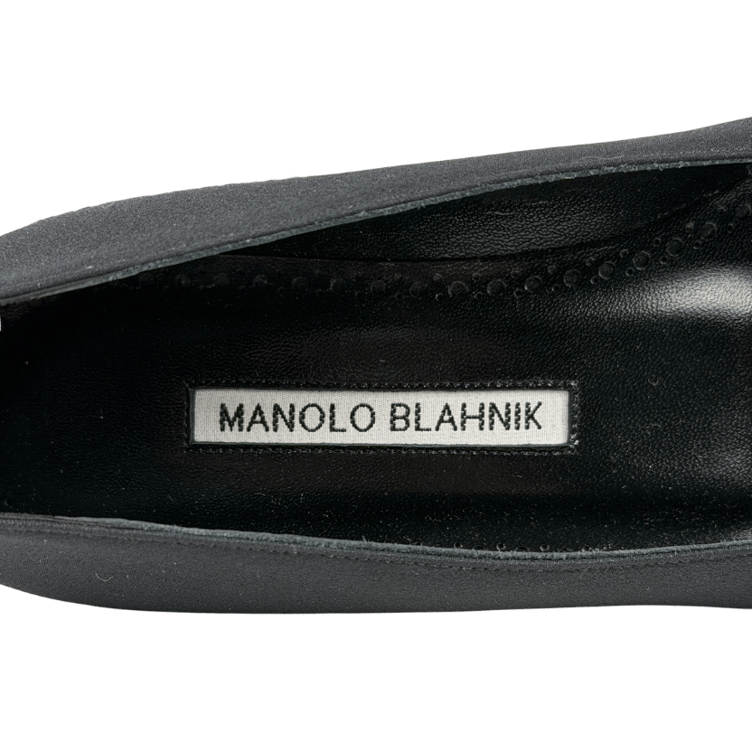MANOLO BLAHNIK Black Pairo Silk Bow Detail Pointed Ballet Flats UK 2 EU 35 👠