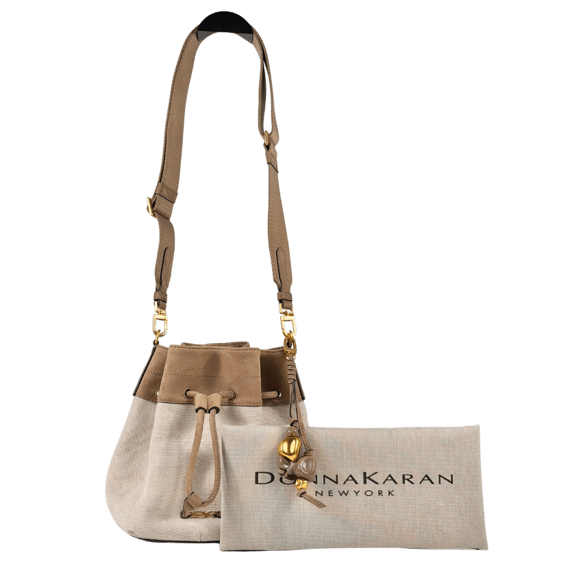 Donna Karan Beige Weekend Canvas Bucket Bag