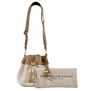 Donna Karan Beige Weekend Canvas Bucket Bag