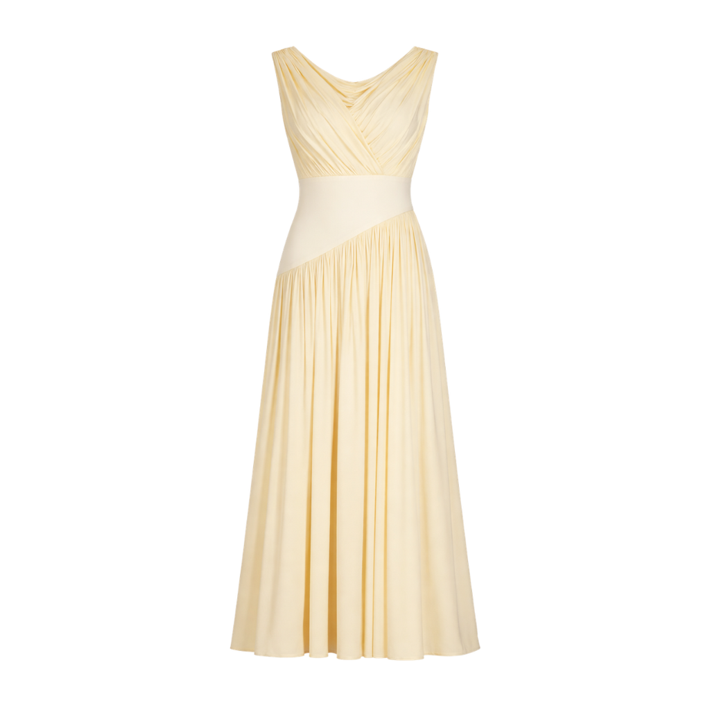 ABADIA Cream One-shoulder Asymmetric Draped Jersey-trimmed Stretch-bamboo Maxi Dress Us2 UK 6