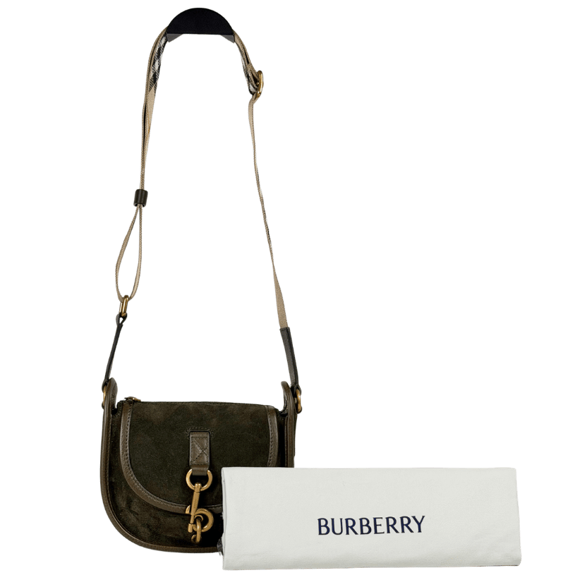 BURBERRY Dark Green B Clip Mini Suede Crossbody Bag